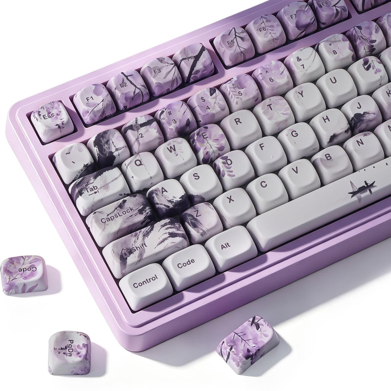 Tsungup MOA PBT Keycaps - Custom Japanese Purple Wisteria Key caps Keyboard | Tsungup 132 Keys Cute Custom Dye Sub Key Caps Keyboard Keycap Set for MX Switches Mechanical