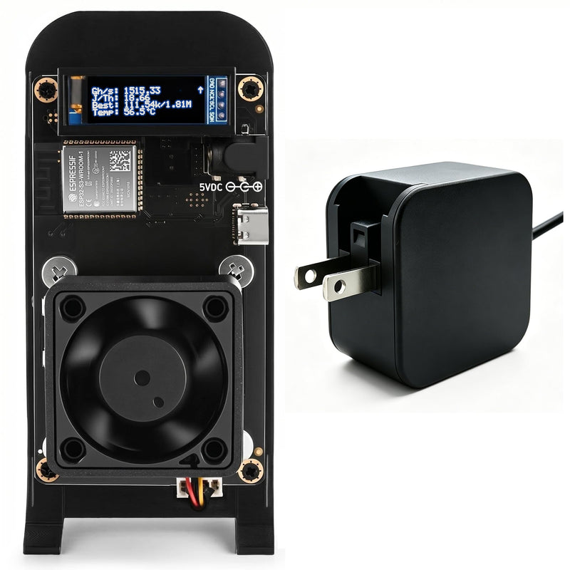 1.2-1.5TH/s Solo Bitcoin Miner Black with BM1370 ASIC Chip, Open Source | Compatible with AxeOS, ESP32 2.4GHz WiFi, OLED Display, SHA-256 Desktop Bitcoin Mining Machine - Home Crypto Mining Rig