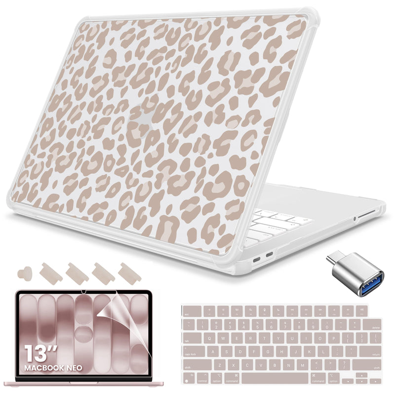 Teryeefi Anti-Crack Case Cover for MacBook Neo 13 inch 2026 Release A3404 | flexible TPU/shockproof/ ultra thin /lightweight/ anti fingerprint / with keyboard cover screen protector/ Leopard Print