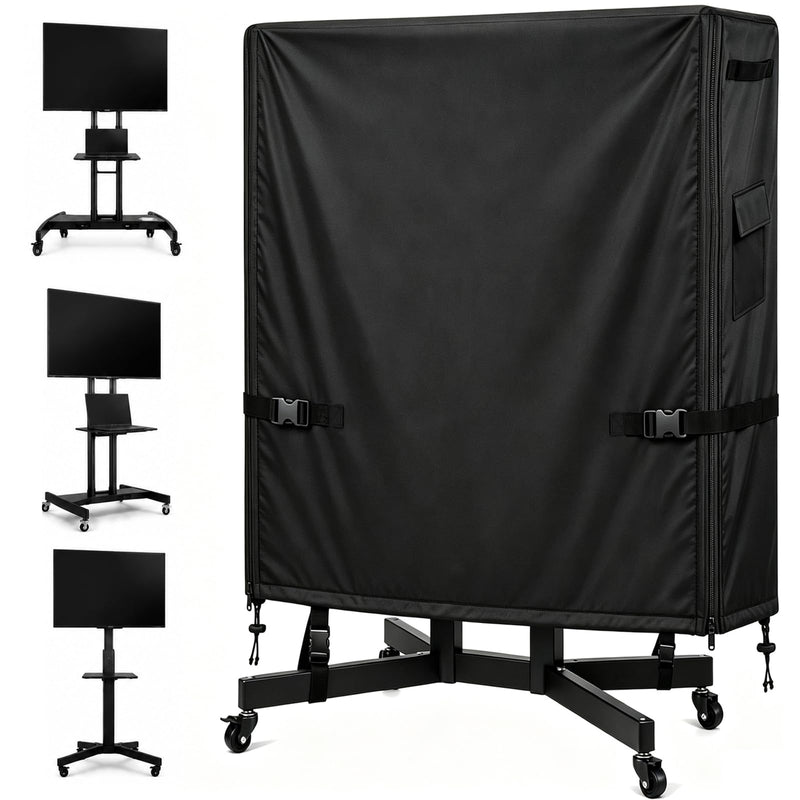 Outdoor TV Cart Cover, 48”L × 15.7”W × 57”H, Fits Most 45–50 Inch Rolling TV Stands, Heavy Duty Waterproof Oxford Cover with Dual Waterproof Zippers, 4 Windproof Buckle Straps & Drawstring 48"L × 15.7"W × 57"H