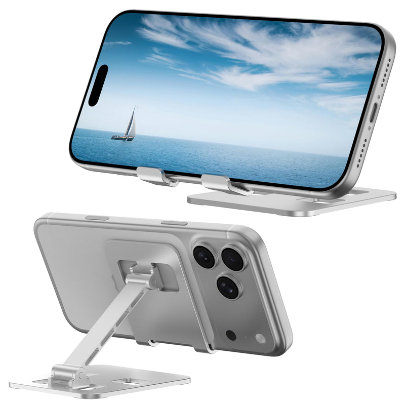 Foldable Cell Phone Stand, Multi-Angle Adjustable Desk Holder with Anti-Slip Silicone Pads and Charging Cutout, Pocket Portable Mount Compatible with Smartphones and Mini Tablets for Office and Travel