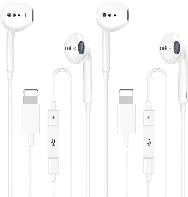 Wired Headphones for iPhone Earbuds with Lightning Connector,2 Packs Built-in Mic & Volume Control HiFi Stereo Nosie Reduction Earphones Compatible with iPhone 14/13/12/11/XR/XS/X/8/7 Support All iOS White