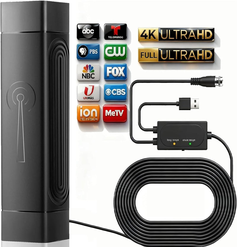 TV Antenna Indoor for Local Channels with Amplifier | Long-Range Reception Supports Digital 8K 4K 1080p 360°Reception HD Smart TV/Older TVs Medium