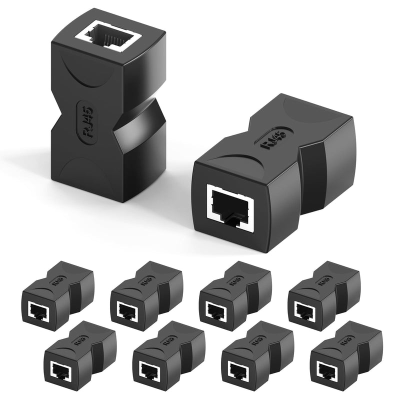 RJ45 Inline Coupler Cat6 Cat5e 10 Pack, Gigabit Female to Female Ethernet Cable Extender, 1000Mbps Network Jack Adapter Connector Support PoE Power for Security Camera, Router, Switch, PC, Home Office