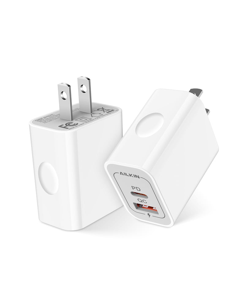USB-C Charger Block 20W Dual Port with USB-A and USB-C, 2 Pack | Fast Charging Box, Dual Port Phone Plug, Multi Pack, 20W Power Adapter, USBA & USBC Cube Wall Outlet for Apple iPhone Android USB A & USB C