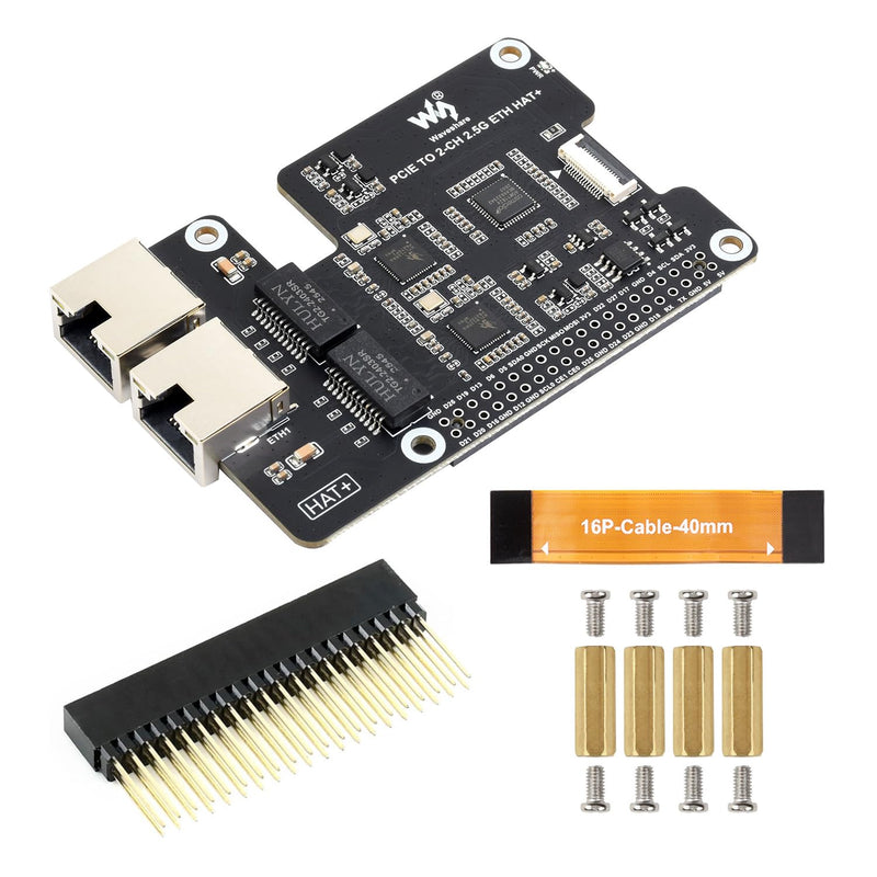 Waveshare PCIe to 2-CH 2.5G ETH, Equipped with Dual RTL8125, Driver Free | Designed for Raspberry Pi 5, plug and play,supports Raspberry Pi OS/Ubuntu/OpenWrt,Dual 2.5G RJ45 ports, PCIe x1 Gen2