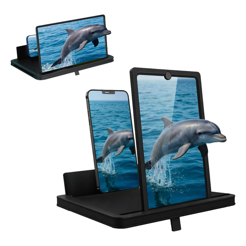 Screen Magnifier for Cell Phone with Adjustable Stand, Foldable Phone Screen Magnifier for Movies & Videos, Hands-Free Viewing, Compatible with All Smartphones (Black, 14'') Black 14''