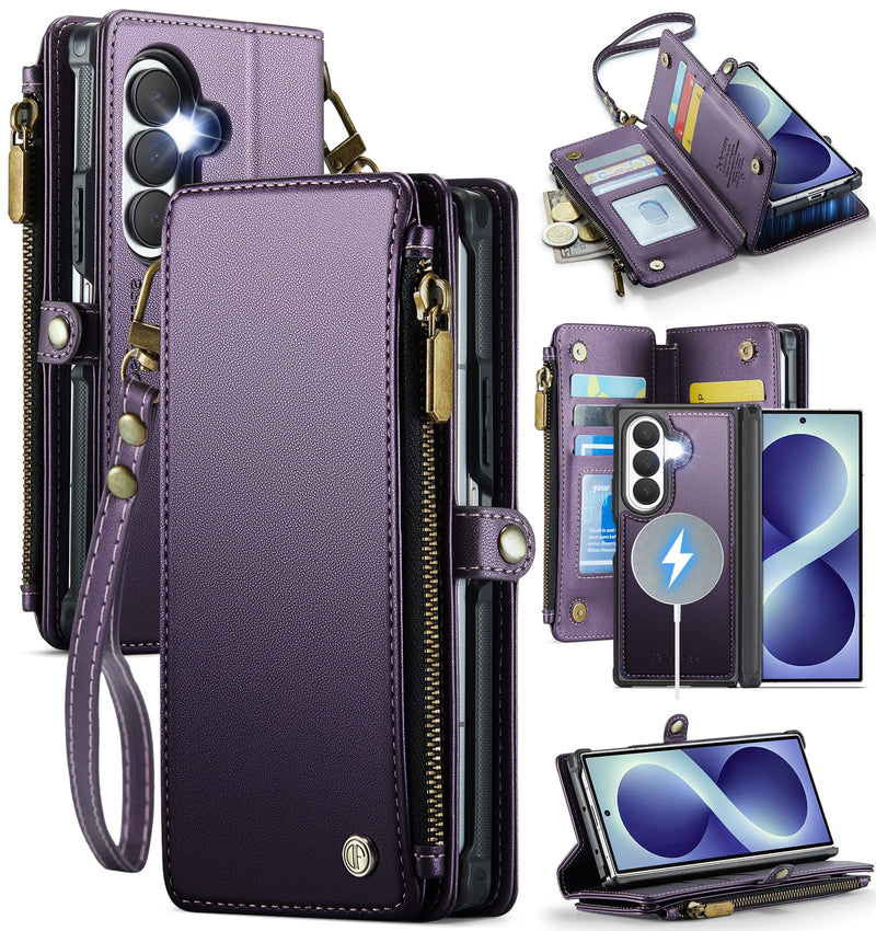 Defencase for Galaxy Z Fold 8 Ultra Case Wallet Compatible Magsafe, Purple | Magnetic Detachable, with RFID Bolcking Card Holder, Zipper Pocket, Drop-Proof Phone Cover for Samsung Galaxy Z Fold 8 Ultra (Detachable with Magsafe)-Purple