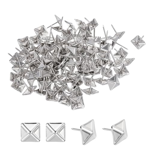 Square Sofa Upholstery Tacks, 9/16" x 11/16" Upholstery Tacks for Furniture Hardware Decorative Square Nails 100 Pcs for DIY Handicrafts Home Decor(Silver Nickel Plating)
