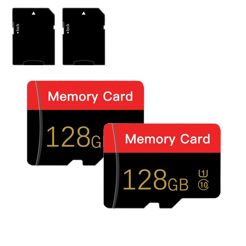 2 Pack Micro Memory Card 128 GB with Adapter, C10/UHS-I/A1, TransFlash Card, TF Card for Camera, Smartphone, Tablet, Drone (Red 128GB*2-S1)