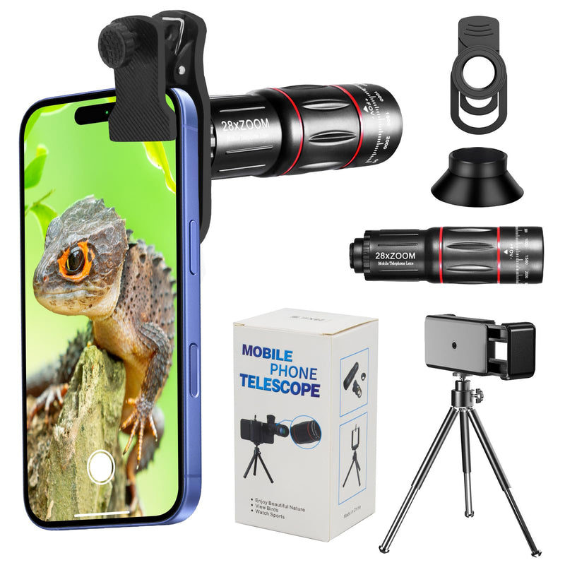 Phone Telephoto Lens 28X | Macro Lens for iphone With E-Clip and Tripod, Suitable for Most Smartphones(Black)