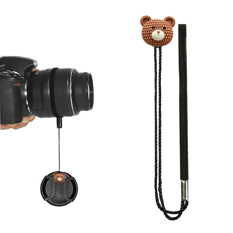 Camera Lens Cap Leash with Elastic String, Cartoon Lens Cap Keeper, Cute Camera Lenses Caps Leash with Elastic for Mirrorless Camera Lenses (Bear) Bear