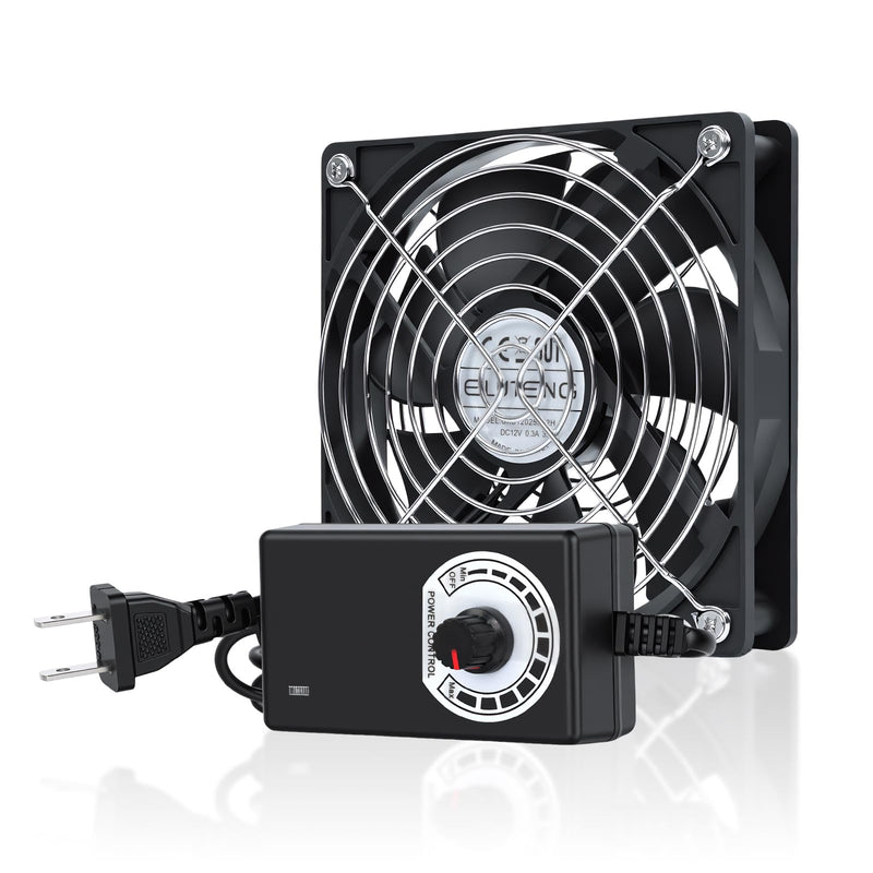 ELUTENG 120mm Computer Fan with AC Plug, 100-220V Variable Speed AC Fan Metal Grill Guard, Max 3000RPM Quiet Ventilation Exhaust Small Box Fan for PC, Server, Cabinet, DVR, Xbox, Greenhouse 120x120x25mm