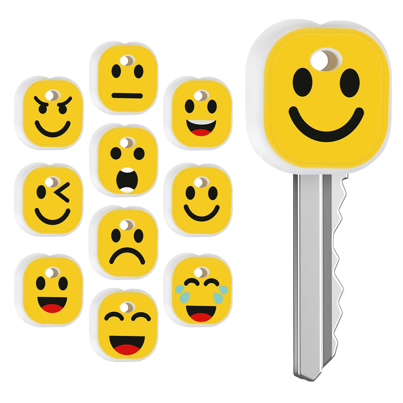 Uniclife 10 Key Covers Caps, 1" Stretchy Key Identifiers, Cartoon Faces | Durable key cover fit 0.9-1 in flat key heads for standard house keys, enables quick identification and key protection 10 Pcs