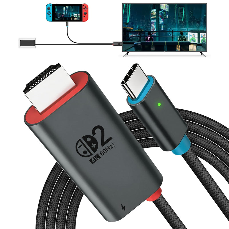 for Switch 2 Dock HDMI Adapter, 4K@60Hz TV Output, PD 100W USB-C Fast Charging, Type-C to HDMI Cable Compatible with Switch 2/OLED/Steam Deck/ROG Ally/Laptops/Phones 6.6FT