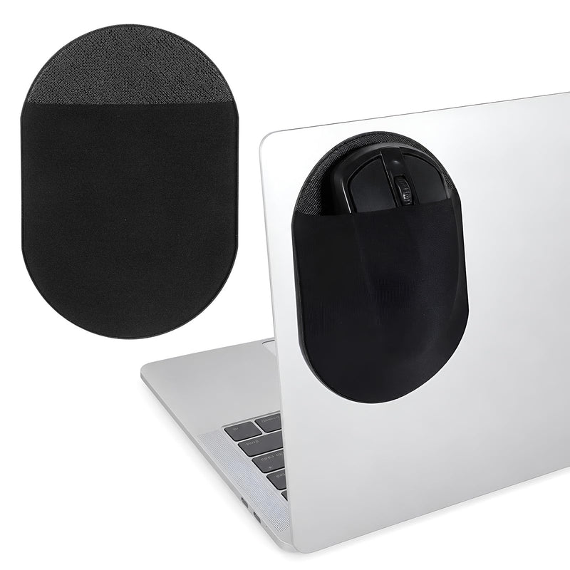 Slim Stick-On Mouse Holder for Laptop, Reusable Adhesive Back Mouse Pouch | Portable Pocket Sleeve for External Hard Drives, USB Cables, Tech Organizers & Accessories, Black