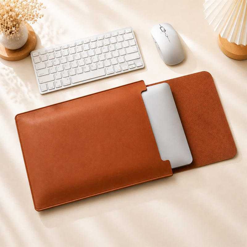 Soft Case Sleeve for 13.3/14 Inch Laptop, Waterproof PU Protective Computer Case, Laptop Sleeve Brown Dorm Room Organizer