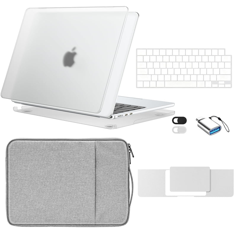 EooCoo Matte Case for MacBook Air 13 inch M5/M4/M3/M2 2026-2022, Clear | 6-in-1 Kit, Easy to Carry, 100% Color-Matched, Scratch & Fingerprint Resistant, Lightweight for Commute, Travel & Campus Matte Clear