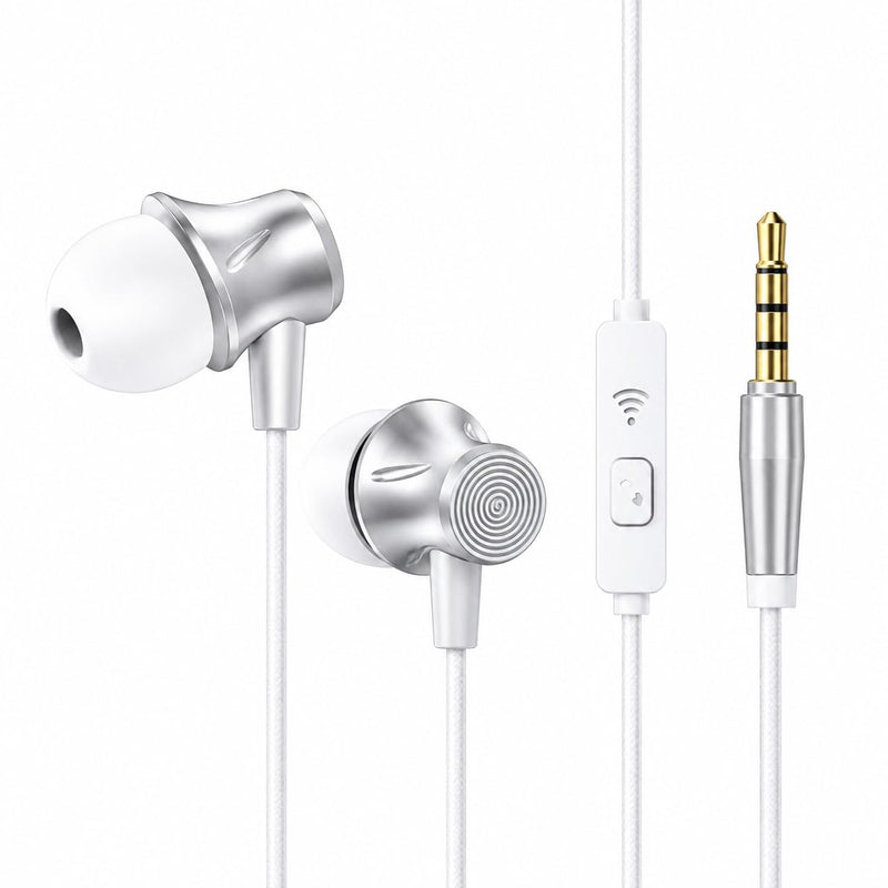 White Wired Earbuds with Microphone, 3.5mm in-Ear Headphones, Stereo Earphones with Volume Control for Laptop, PC, Tablet and Smartphones