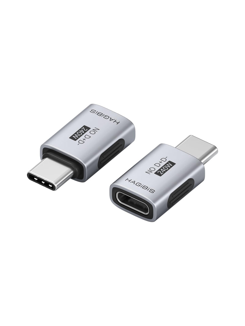 Hagibis USB C Data Blocker (2 Pack), No D+ D- Pin USB-C Adapter 240W Fast Charging Male to Female Masked Data Type-C Converter for iPhone 17 Tablets Safe Public and Travel Charging (ZJTN15) ZJTN15