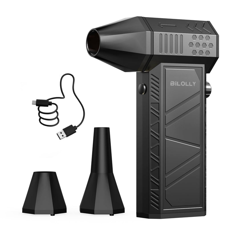 BiLOLLY Compressed Air Duster, 130,000 RPM Electric Air Duster Blower, Rechargeable Turbo Fan with Stepless Speed Control, Portable Mini Jet Blower for Computer, Keyboard, Car, Home and Outdoor Black