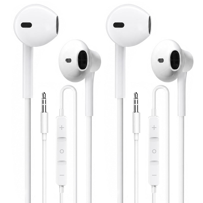 Wired Earbuds 2 Pack, Earbuds HiFi Stereo Wired Earphones Headphones with Microphone Volume Control Compatible with iPad, Laptop, MP3, Android Smartphones, Fits All 3.5mm Jack Device Off-white