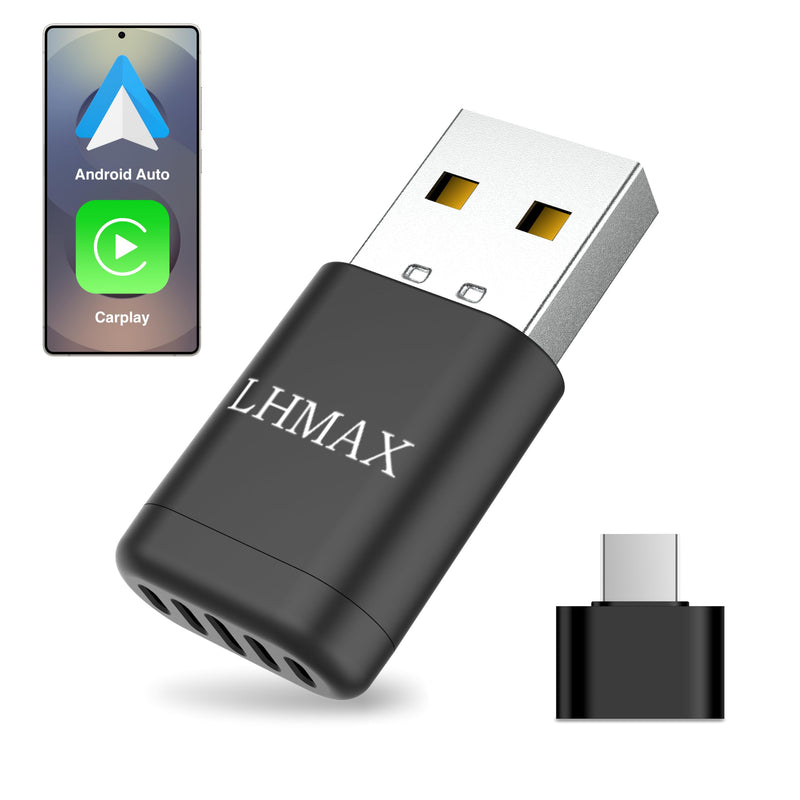 Ultra-Compact 2 in 1 Wireless CarPlay & Android Auto Adapter | Stealth dongle plugs flush into your USB-C or USB-A ports, clearing dash clutter without blocking cup holders.