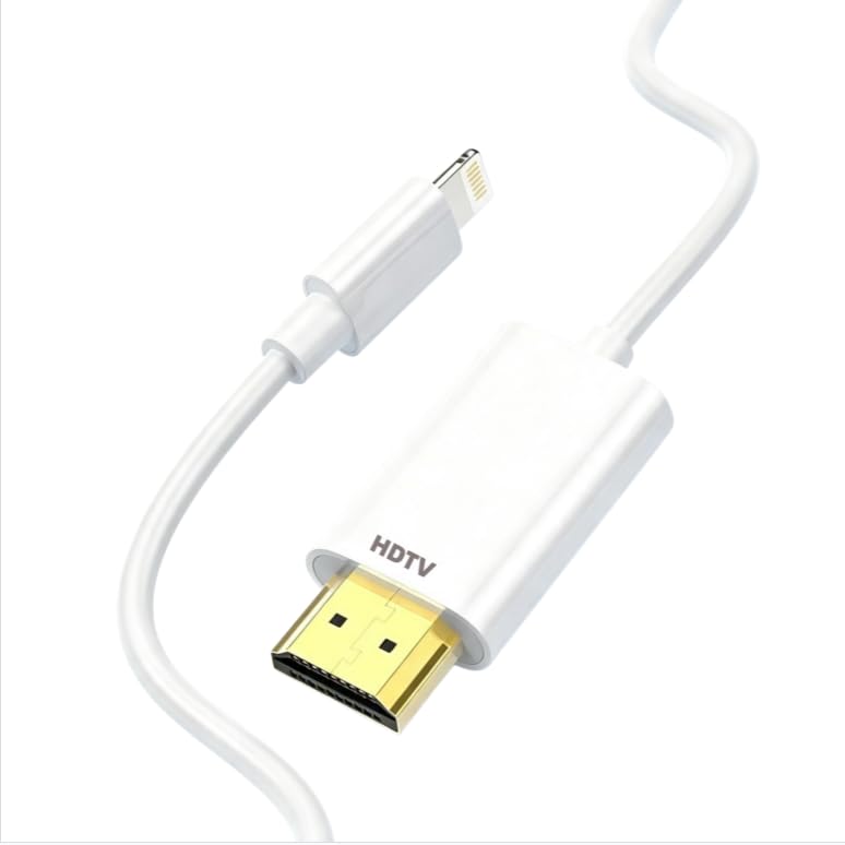 Lightning to HDMI Adapter,for Phone to TV/Projector/Monitor,1080P Digital AV Adapter Sync Screen Woven Cable Compatible iOS-Compatible Digital AV Connector WHITE