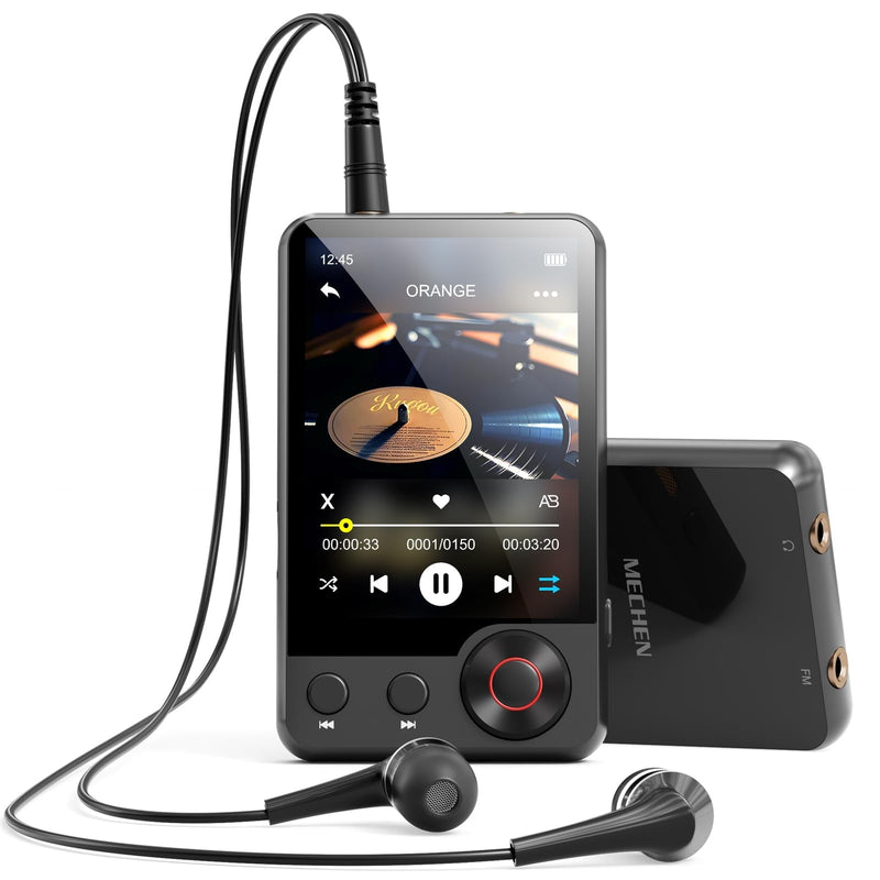 MECHEN D53 128GB Bluetooth MP3 Player 2.4" Touch Screen Black | Voice Recorder, FM Radio, HiFi Speaker, Supports 512GB SD Card, Compact Design