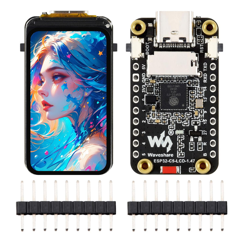 Waveshare ESP32-C5 1.47inch LCD Development Board, 172×320,Without headers | 262K color,supports 2.4GHz/5GHz Wi-Fi 6 and BLE5,Integrated display, onboard TF card slot and multiple peripheral interfaces