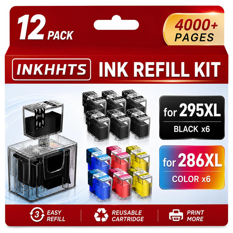 PG-295XL CL-286XL Ink Refill Kit Compatible for Canon PG-295 CL-286 | Compatible for PG-295 XL CL-286 XL 295 286 Ink Cartridges Compatible with Pixma TS4320 TS6520 TR7120 Printers, 12 Pack