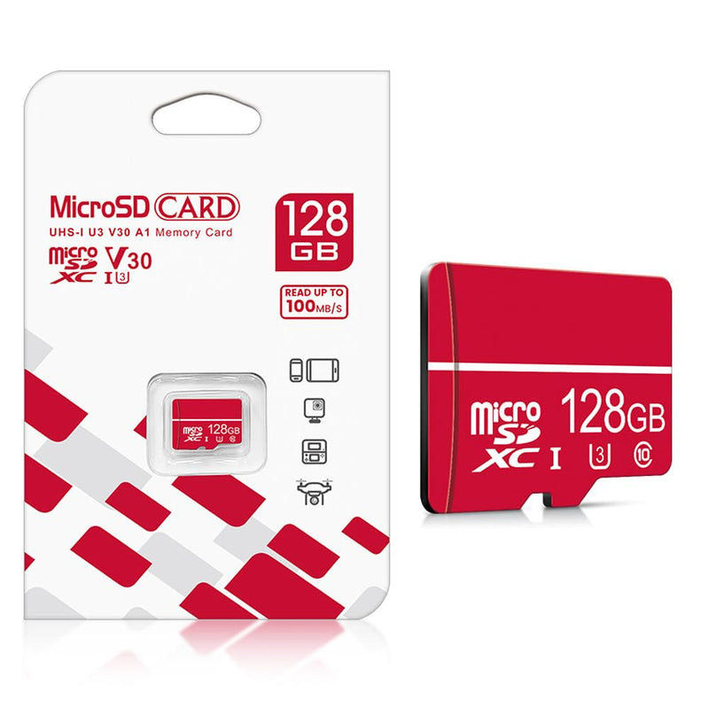 128GB Micro SD Card C10 U3 V30 A2 4K Video for Dash Cam Security Camera Smartphones Tablets & Gaming, High Speed Memory Card （Red
