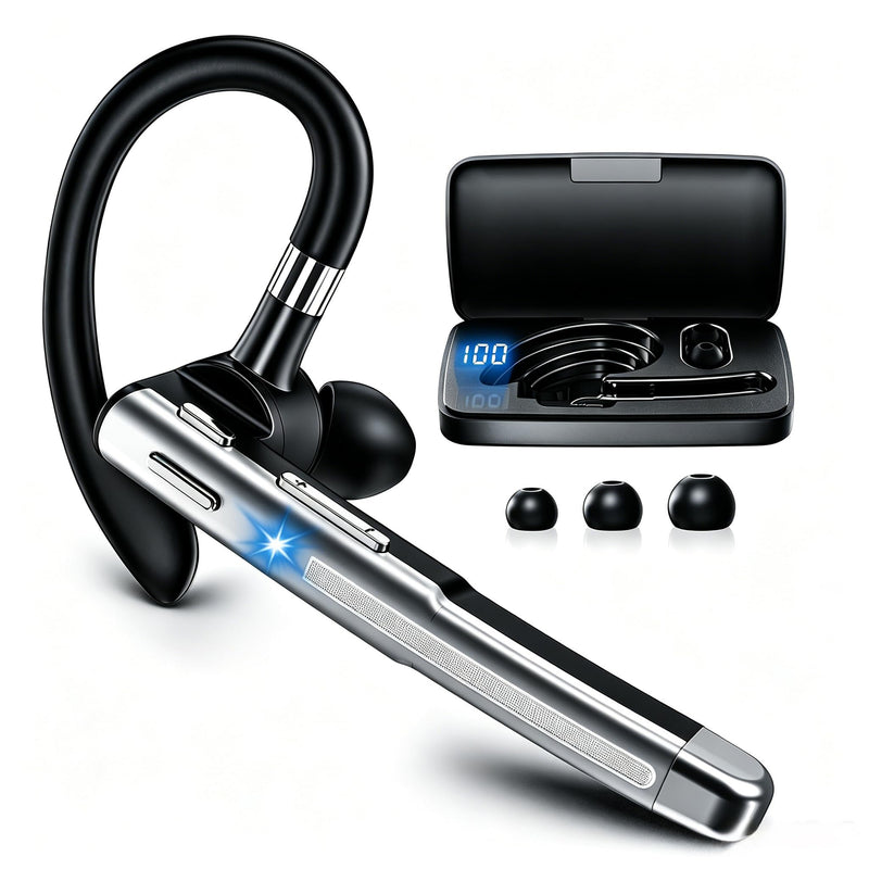 Bluetooth Headset V6.1,100Hrs Talk Time Single-Ear Wireless Earbud,CVC8.0 Noise Cancelling Bluetooth Earpiece,Handsfree Headset with Mic,Driving Headphoone for Trucker, Office, Business Gunmetal Black