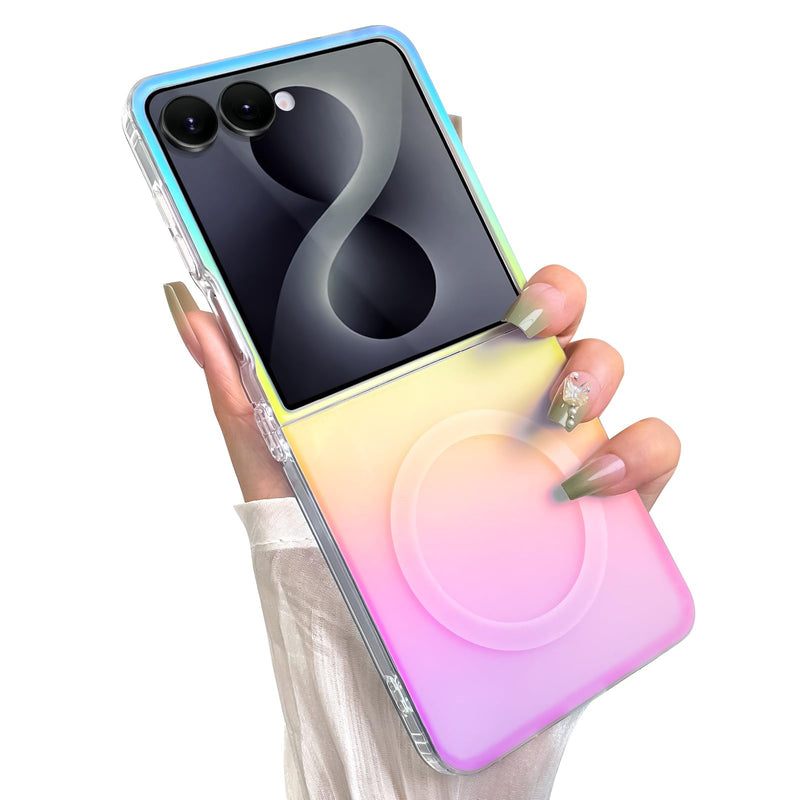 Cute Case for Samsung Galaxy Z Flip 8 Case, Gradient Iridescent | Compatible with Magsafe, Aesthetic Girly Translucent Blue & Pink Glitter Rainbow Magnetic Phone Cover for Women Girls Gradient Blue & Pink