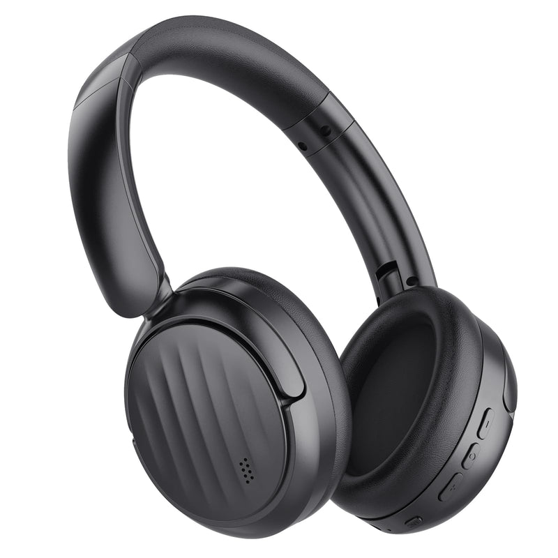 Bluetooth Headphones, Hybrid Active Noise Cancelling Over Ear Headphones | 35H Playtime, HiFi Stereo Foldable wireless Headphones with Foam Ear Cups for Sports, Office, Travel Solid black
