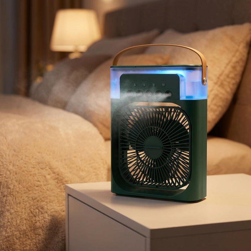 5 nozzles misting fan USB humidifier fan multifunctional spray cooling fan portable desktop mist fan-Green Green