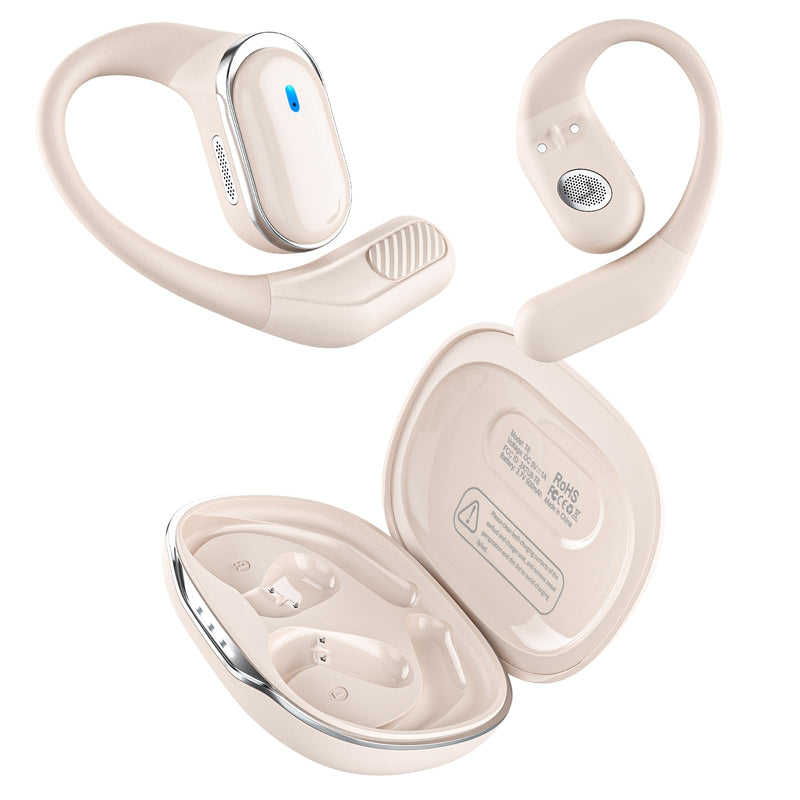 Open Ear Wireless Earbuds Bluetooth Headphones, 80H Playtime Stereo Ear Buds with ENC Noise Cancelling, Fast Charging, IPX7 Waterproof Sports Earphones with Earhook for Running/Workouts (White) White