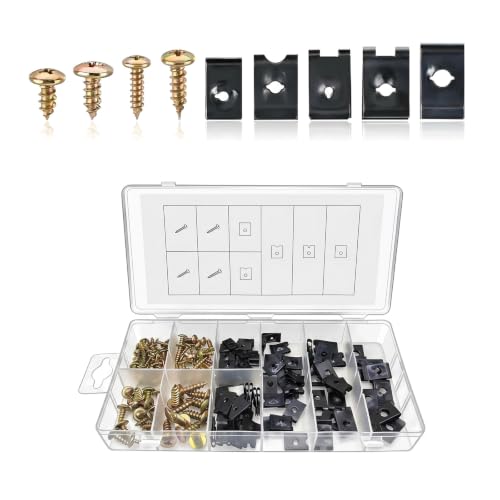 170PCS Car U-Clip and Screw Assortment Kit - 9 Different Sizes