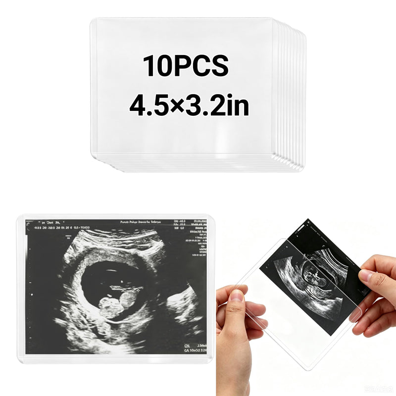 10 Pack 3x4 Inch Ultrasound Photo Protector Sleeves, Side Loading Rigid PVC Sonogram Picture Holders, Cold No Heat Laminating Sheets, Pregnancy Journal Keepsake Accessories, Clear Photo Protectors