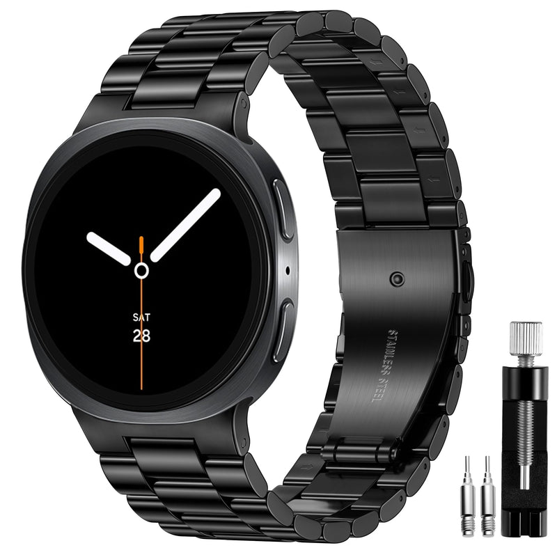 Lerobo Metal Band for Samsung Galaxy Watch 9/8 40mm 44mm,8 Classic 46mm | No Gap Stainless Steel, Double Folding Clasp Strap (6.2"-9.25") for Men Women Business,Casual,Office, Meetings Black