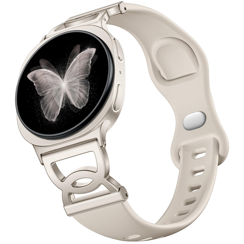 Adorve Slim Band for Samsung Galaxy Watch 9, Watch 8 Band & 8 Classic Women | Soft Breathable Thin Silicone, Sport Strap for Samsung Watch 9/8 40mm 44mm & 8 Classic 46mm, Unique No Gap DC-Shaped Adapter Starlight