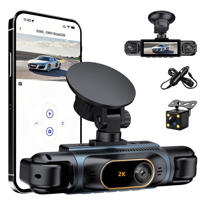 Car Camera Dash Cam Front and Rear Left Right, 4-Channel Video Recording WiFi Dashcam with Phone APP 360 Degree Car Security, HD 2K Car Dashboard Night Vision 24 Hours Parking Monitor G-Sensor