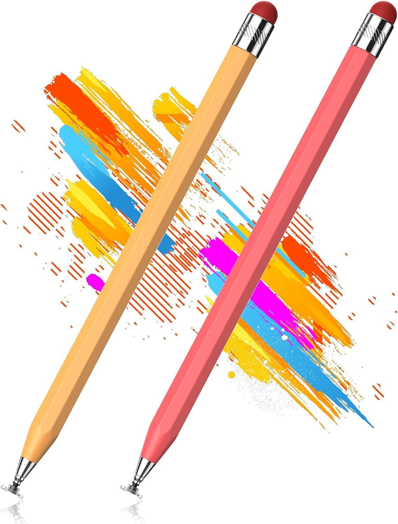 Stylus(2-Pack),Stylus Pen for Touchscreen,High Sensitivity & Precision | Universal Stylus,2-in-1 Tip,Touch Screens of iPhone/iPad/Switch/Android Tablets（Orange & Grapefruit Pink） Orange/Red 2-in-1 Tip（2 Pcs ）