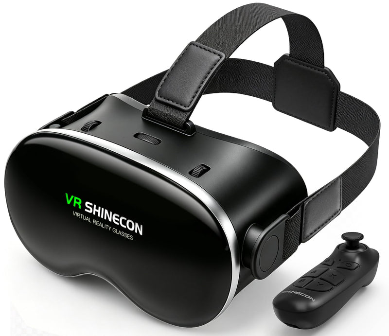 VR Headset with Bluetooth Controller, HD Aspheric Lenses, Adjustable Focus & IPD – Universal Fit for 4.7–7" Smartphones with Heat Dissipation Design