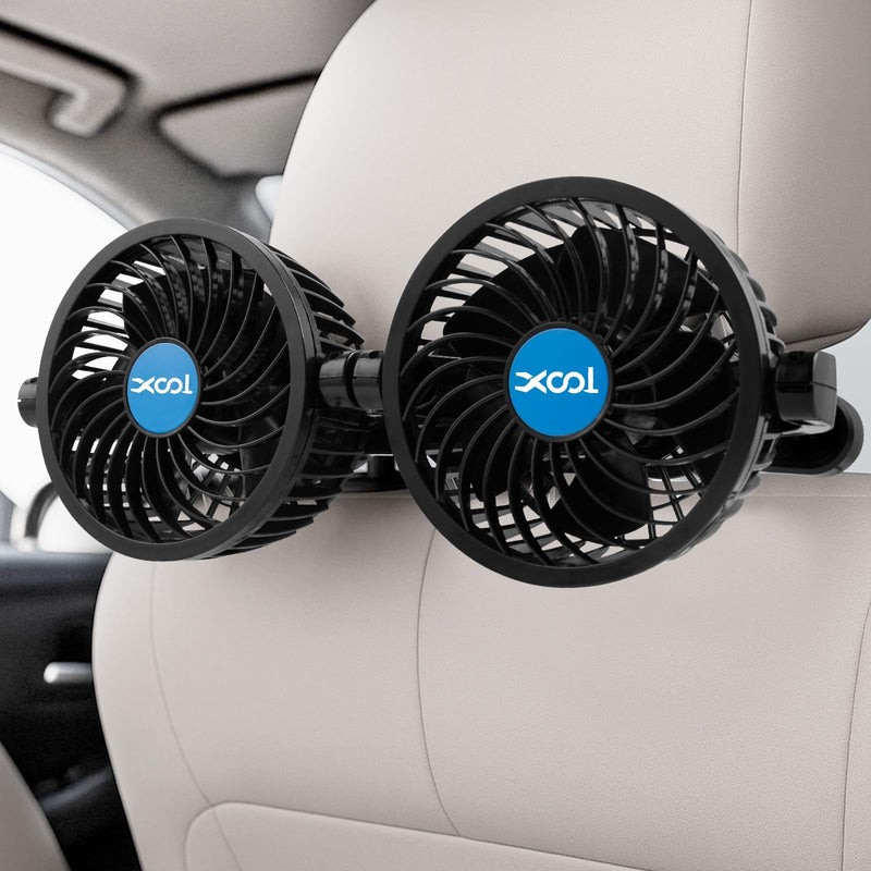 XOOL USB Dual Head Backseat Car Fan – 360° Rotatable Rear Seat Air Circulator with Stepless Speed & Adjustable Clip for Kids in SUV, Truck, RV USB Dual Fan - Rear (Stepless)