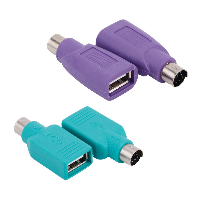 4pcs PS/2 to USB A Adapters, PS/2 to USB A Converter (2 Colors) | Durable PS/2 to USB A Adapters Premium Male to Female Converters for Connect Computer Mouse or Keyboard