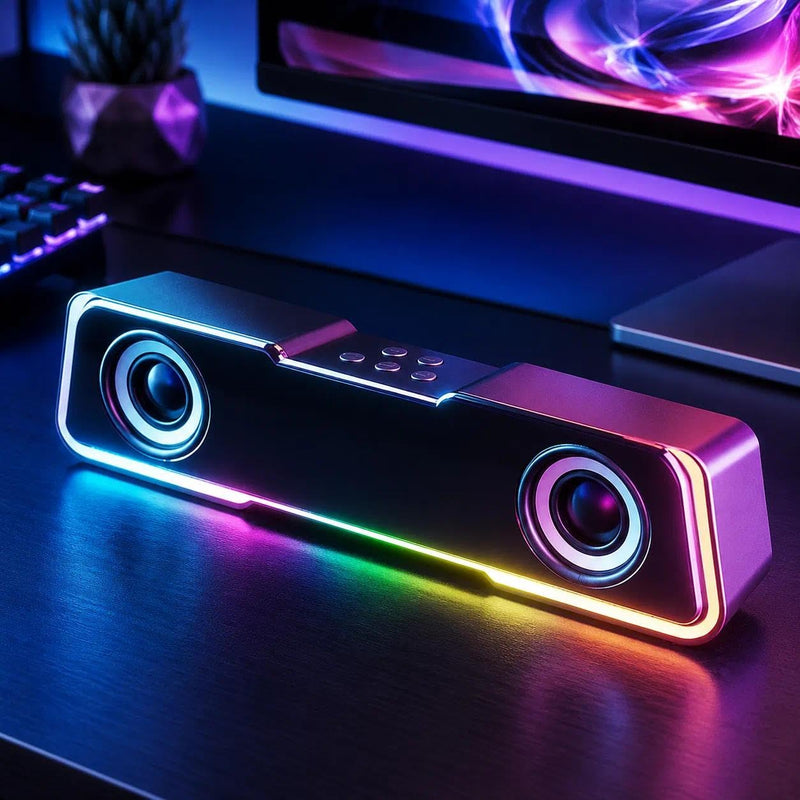 RGB Computer Soundbar Speakers for PC USB Desktop Stereo Speaker Gaming | Dual drivers deliver balanced stereo sound with enhanced clarity for music, gaming, movies and calls.