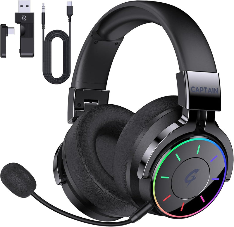 syndesmos 2.4GHz Wireless Gaming Headset for PS5, PC, PS4 | RGB Light, 40 HR Battery, 7.1 Surround Sound, Low Latency Bluetooth 5.4 Gaming Headphones with Mic Black