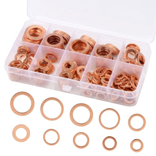 350 Pcs Copper Metric Sealing Crush Washers Assortment Kit
