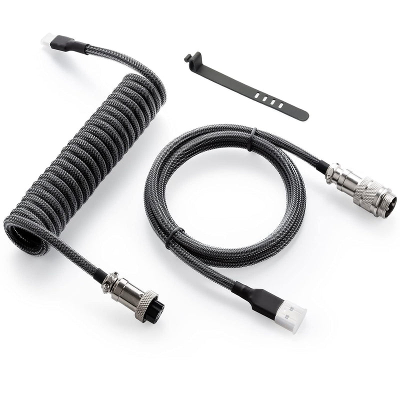 Pro Custom Coiled USB C Cable for Gaming Keyboard, Double-Sleeved Mechanical Keyboard Cable with Detachable Metal Aviator, 1.5M USB-C to USB-A, Carbon Black Color